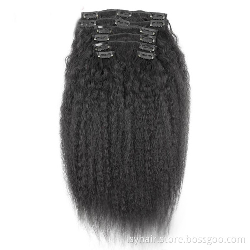 Wholesale Afro Kinky Straight Clip Ins Hair Extensions 100% Virgin Human Hair, Clip In 7PCS Per Set Full Head For Black Women